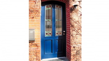Haustür für Bestandsbau, aussen blau, innen weiß, Sonderverglasung, Nettetal, Schreinerei Sötje